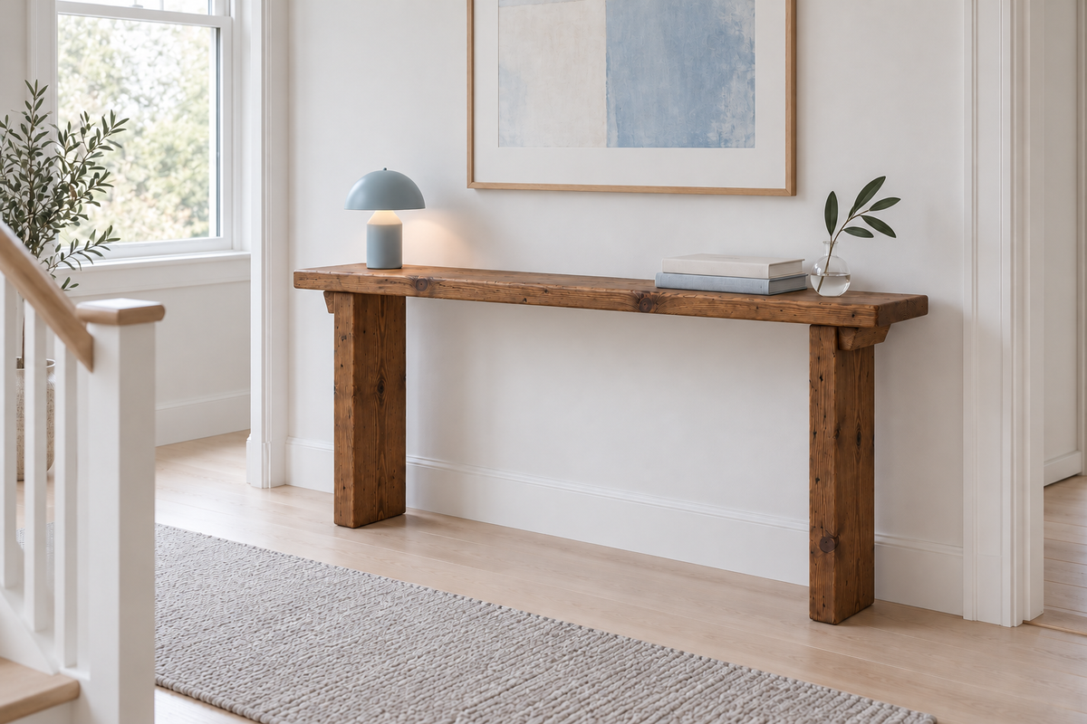 ELWICK Solid Wood Sofa Table | Narrow Console Table | Behind Sofa Table | Rustic Pine Hallway Table | Slim Farmhouse Console