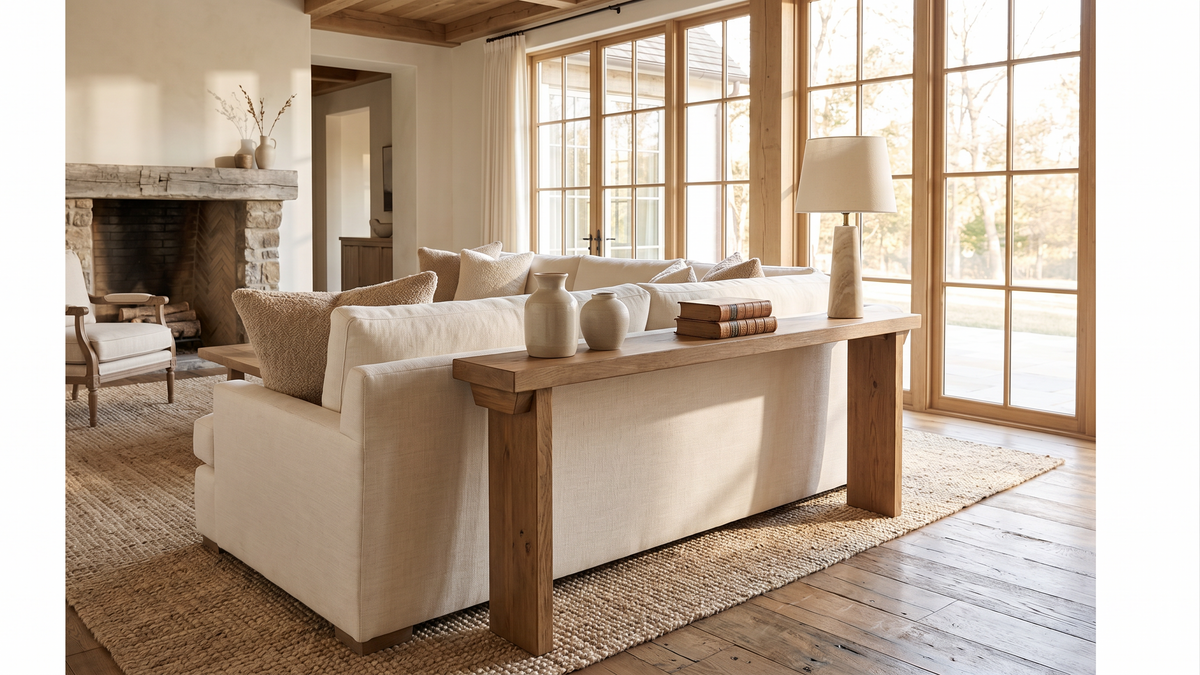 ELWICK Solid Wood Sofa Table | Narrow Console Table | Behind Sofa Table | Rustic Pine Hallway Table | Slim Farmhouse Console