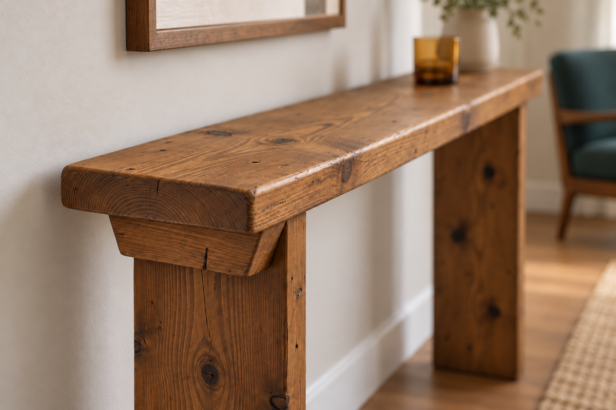 ELWICK Solid Wood Sofa Table | Narrow Console Table | Behind Sofa Table | Rustic Pine Hallway Table | Slim Farmhouse Console