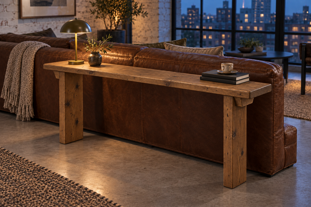 ELWICK Solid Wood Sofa Table | Narrow Console Table | Behind Sofa Table | Rustic Pine Hallway Table | Slim Farmhouse Console