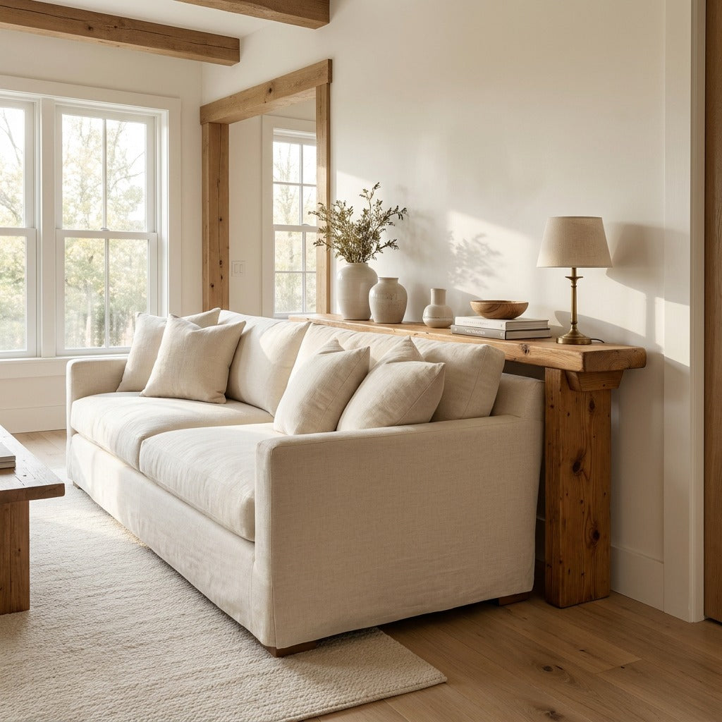ELWICK Solid Wood Sofa Table | Narrow Console Table | Behind Sofa Table | Rustic Pine Hallway Table | Slim Farmhouse Console