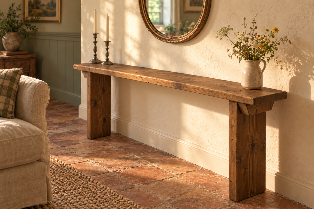 ELWICK Solid Wood Sofa Table | Narrow Console Table | Behind Sofa Table | Rustic Pine Hallway Table | Slim Farmhouse Console