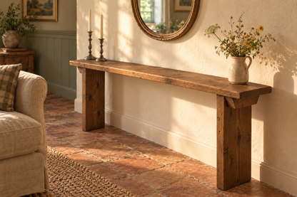 ELWICK Solid Wood Sofa Table | Narrow Console Table | Behind Sofa Table | Rustic Pine Hallway Table | Slim Farmhouse Console