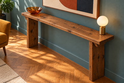 ELWICK Solid Wood Sofa Table | Narrow Console Table | Behind Sofa Table | Rustic Pine Hallway Table | Slim Farmhouse Console