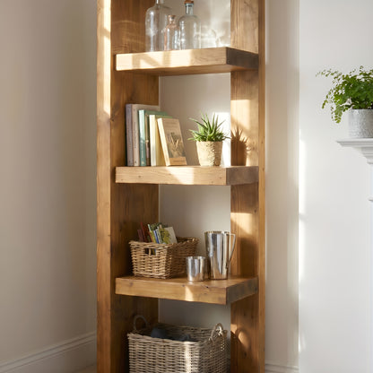 Ely Solid Wood Corner Bookshelf – Open Bookcase, Rustic Scandinavian Design
