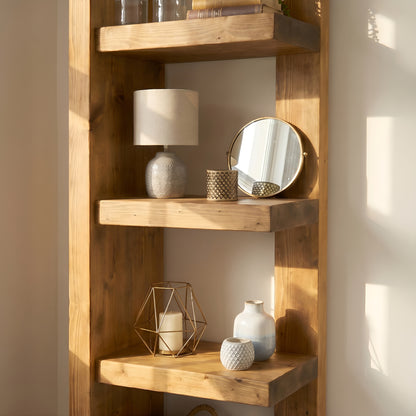 Ely Solid Wood Corner Bookshelf – Open Bookcase, Rustic Scandinavian Design