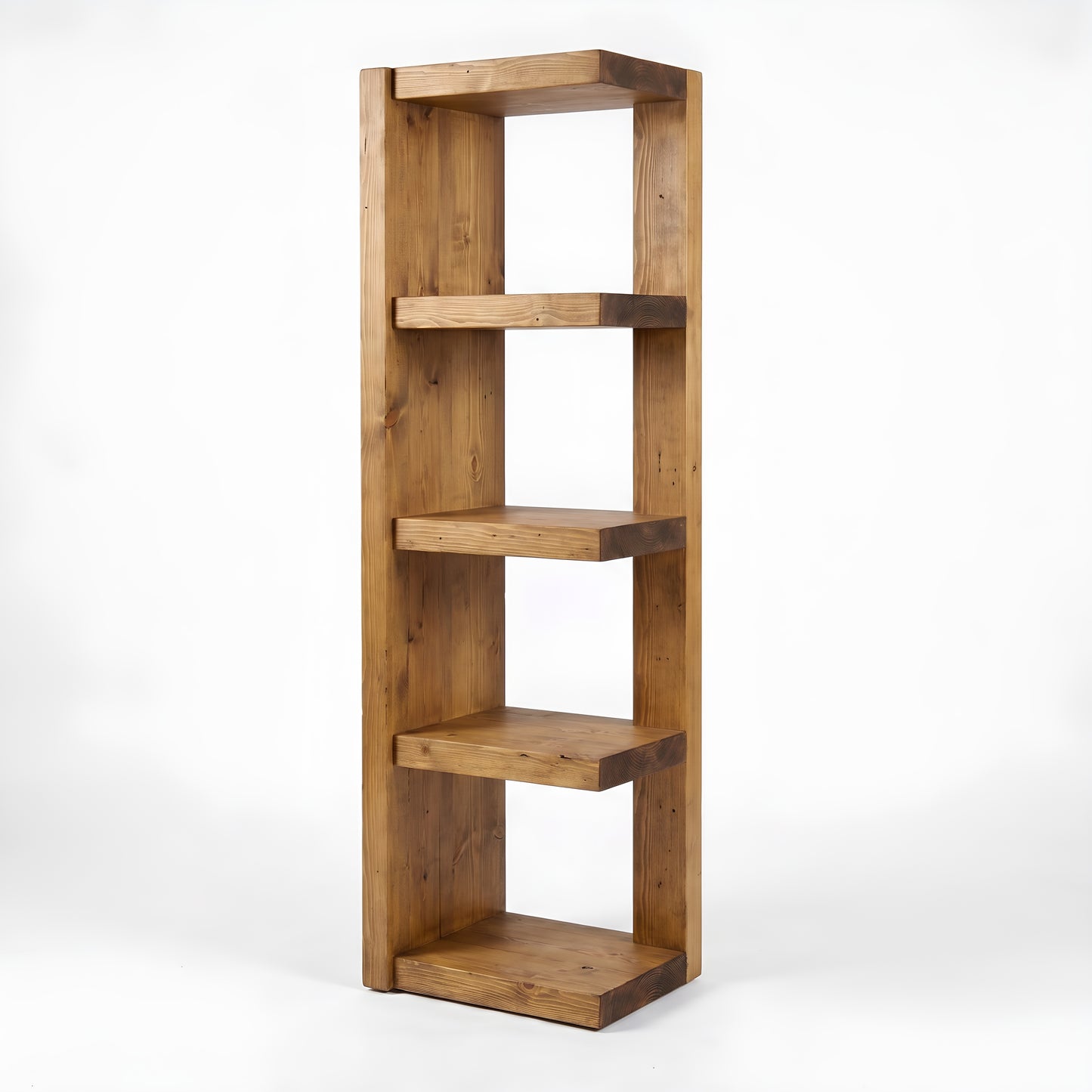 Ely Ebony Solid Wood Corner Bookshelf – Open Bookcase, Rustic Scandinavian Design