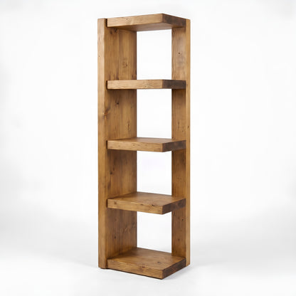 Ely Ebony Solid Wood Corner Bookshelf – Open Bookcase, Rustic Scandinavian Design