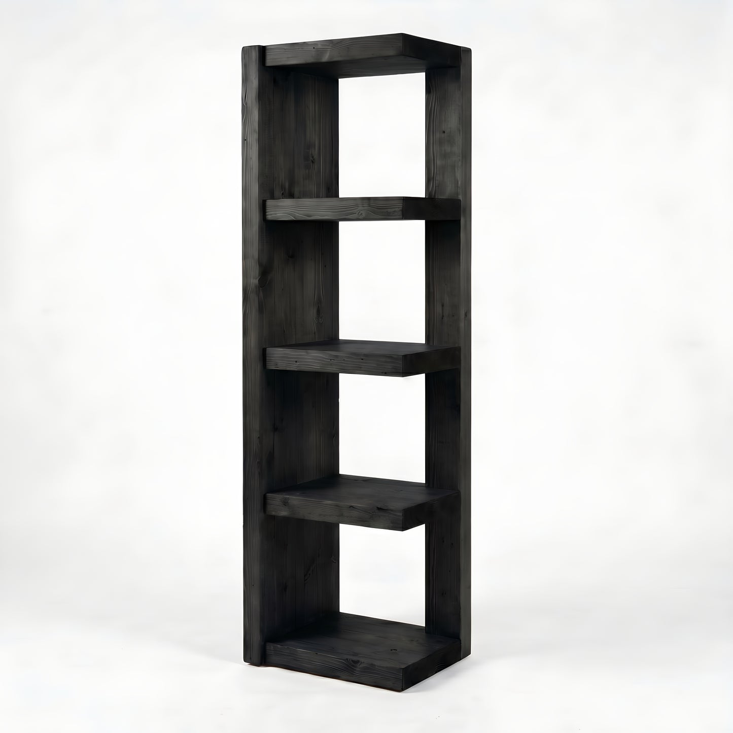 Ely Ebony Solid Wood Corner Bookshelf – Open Bookcase, Rustic Scandinavian Design