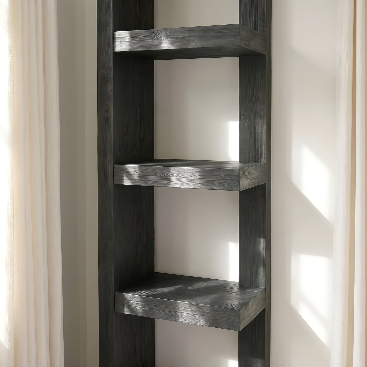 Ely Ebony Solid Wood Corner Bookshelf – Open Bookcase, Rustic Scandinavian Design