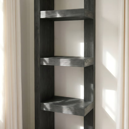 Ely Ebony Solid Wood Corner Bookshelf – Open Bookcase, Rustic Scandinavian Design