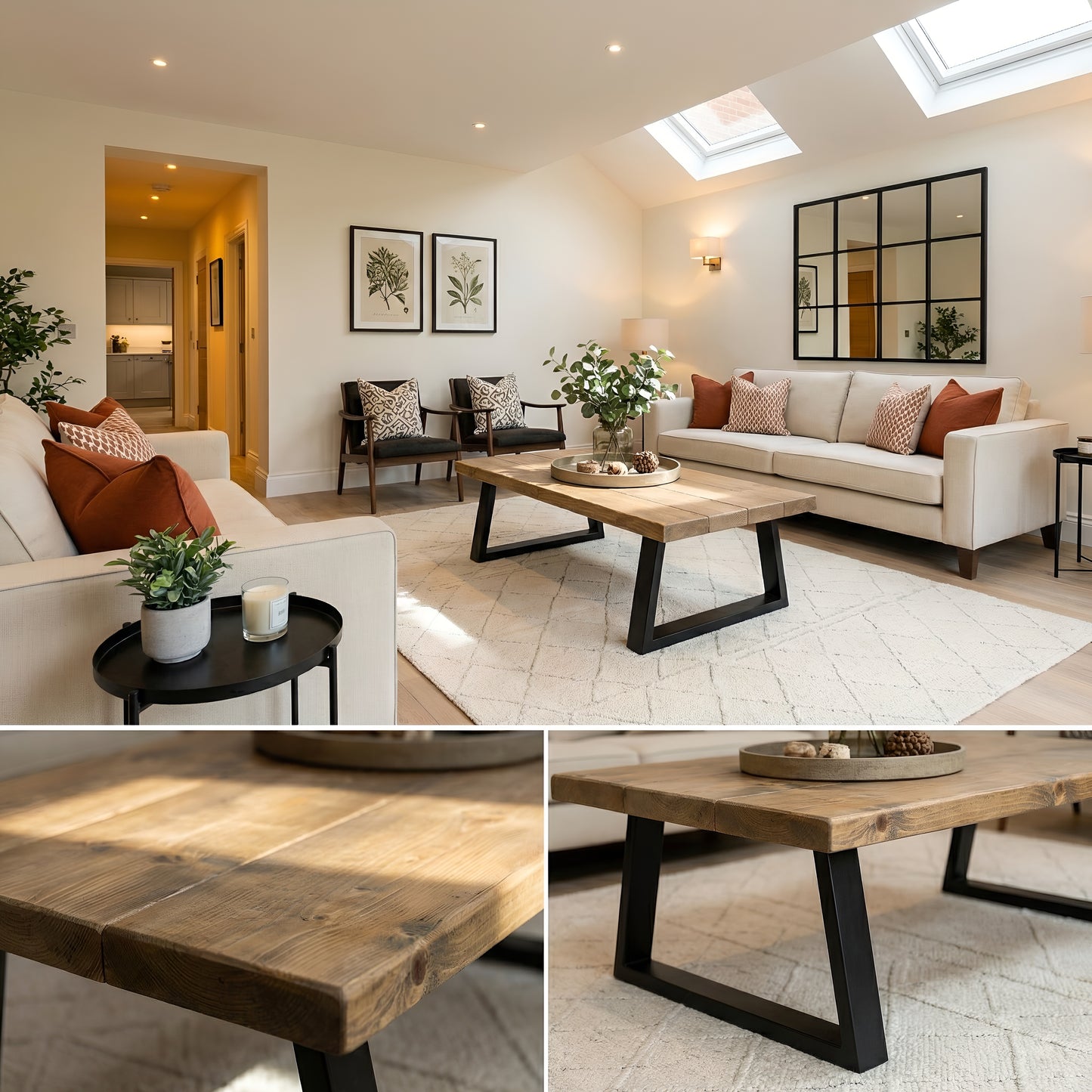 FENA Straight Edge Coffee Table With Metal Trapezium Legs