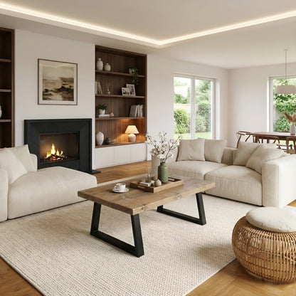 FENA Straight Edge Coffee Table With Metal Trapezium Legs