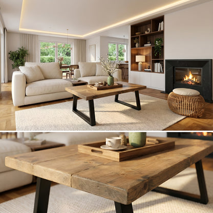 FENA Straight Edge Coffee Table With Metal Trapezium Legs