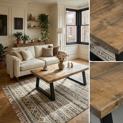 FENA Straight Edge Coffee Table With Metal Trapezium Legs
