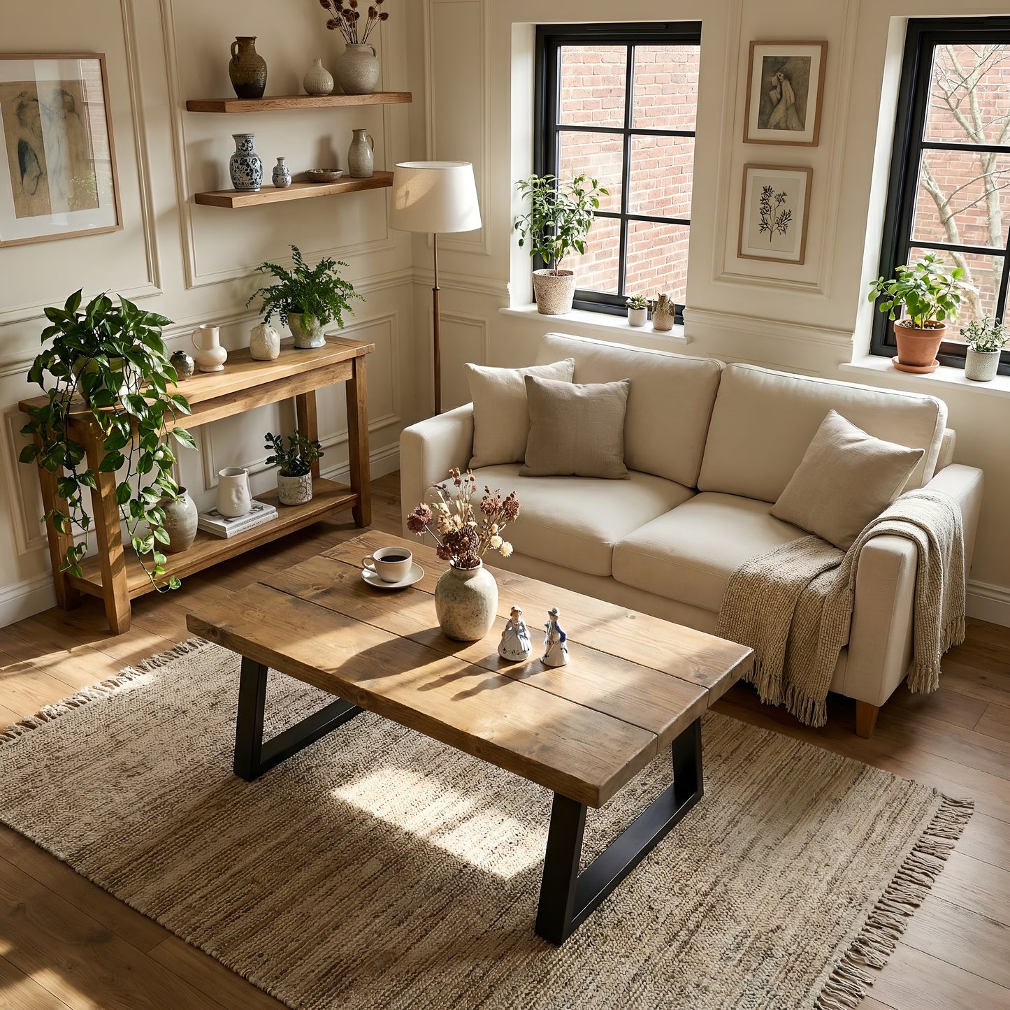 FENA Straight Edge Coffee Table With Metal Trapezium Legs