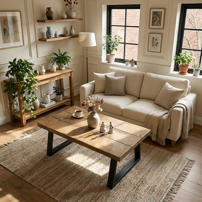 FENA Straight Edge Coffee Table With Metal Trapezium Legs
