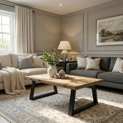 FENA Straight Edge Coffee Table With Metal Trapezium Legs