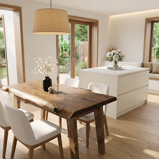 FERRO Waney / Live Edge Solid Wood Dining Table With Wooden Legs