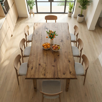 FERRO Waney / Live Edge Solid Wood Dining Table With Wooden Legs