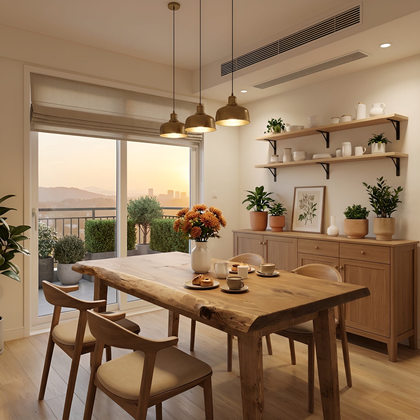FERRO Waney / Live Edge Solid Wood Dining Table With Wooden Legs