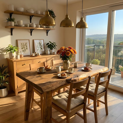FERRO Waney / Live Edge Solid Wood Dining Table With Wooden Legs