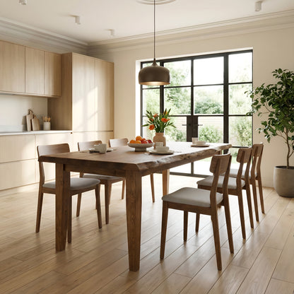 FERRO Waney / Live Edge Solid Wood Dining Table With Wooden Legs