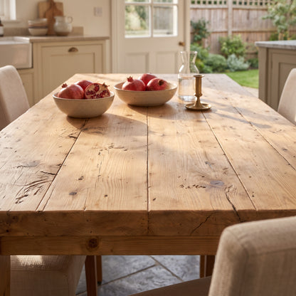 TREVON Light Oak Colour Solid Wood Dining Table With Wooden Square U Legs