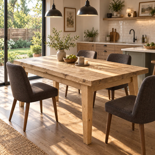 FREYA Light Oak Colour Solid Wood Dining Table With Wooden Tapered Legs
