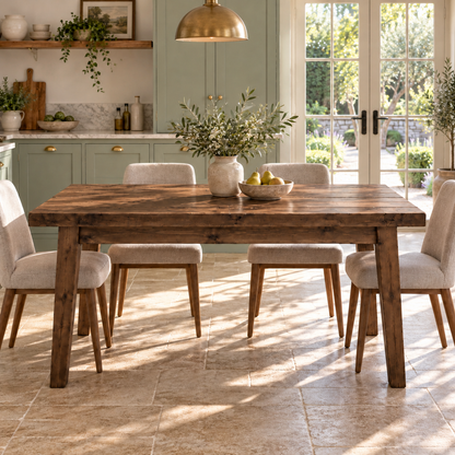 FREYA Walnut Colour Solid Wood Dining Table With Wooden Tapered Legs