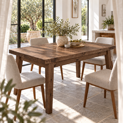 FREYA Walnut Colour Solid Wood Dining Table With Wooden Tapered Legs