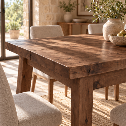FREYA Walnut Colour Solid Wood Dining Table With Wooden Tapered Legs