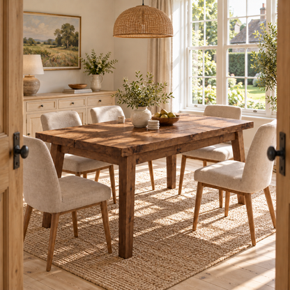 FREYA Walnut Colour Solid Wood Dining Table With Wooden Tapered Legs