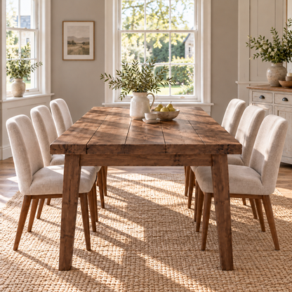 FREYA Walnut Colour Solid Wood Dining Table With Wooden Tapered Legs