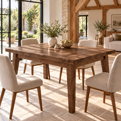 FREYA Walnut Colour Solid Wood Dining Table With Wooden Tapered Legs