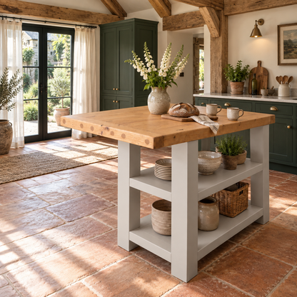 DUNSMERE Light Grey Kitchen Island With Overhang / Breakfast Bar / Rustic Island