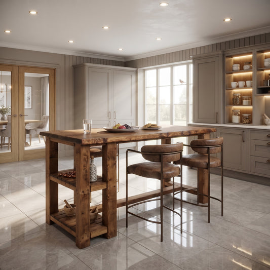 GRANTHAM Kitchen Island Solid Wood With Shelf / Breakfast Bar