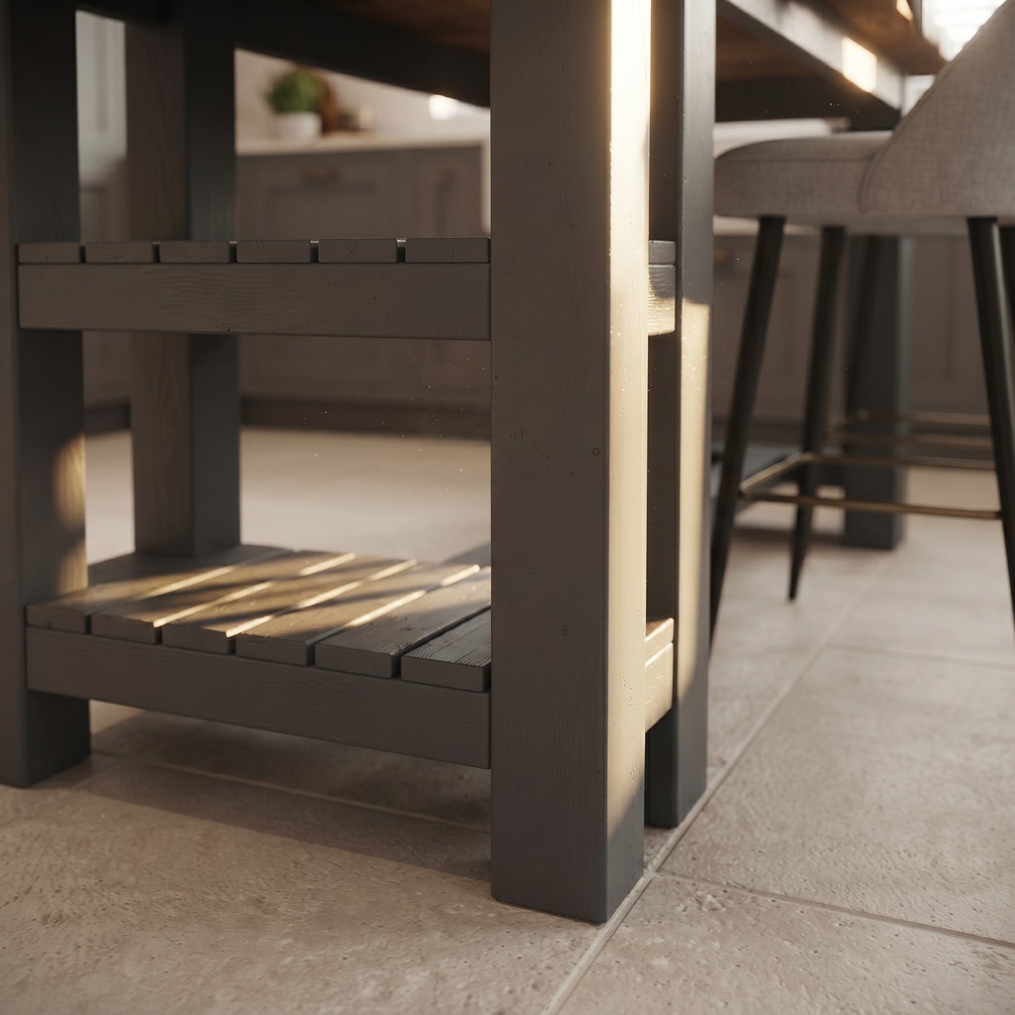 GRANTHAM Anthracite Grey Kitchen Island Solid Wood With Shelf / Breakfast Bar