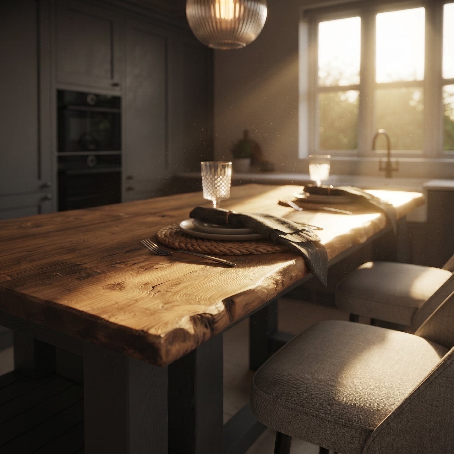 GRANTHAM Anthracite Grey Kitchen Island Solid Wood With Shelf / Breakfast Bar