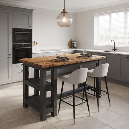 GRANTHAM Anthracite Grey Kitchen Island Solid Wood With Shelf / Breakfast Bar