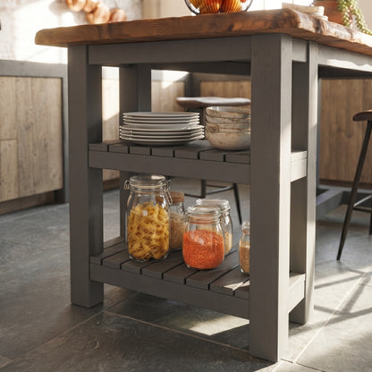 GRANTHAM Anthracite Grey Kitchen Island Solid Wood With Shelf / Breakfast Bar