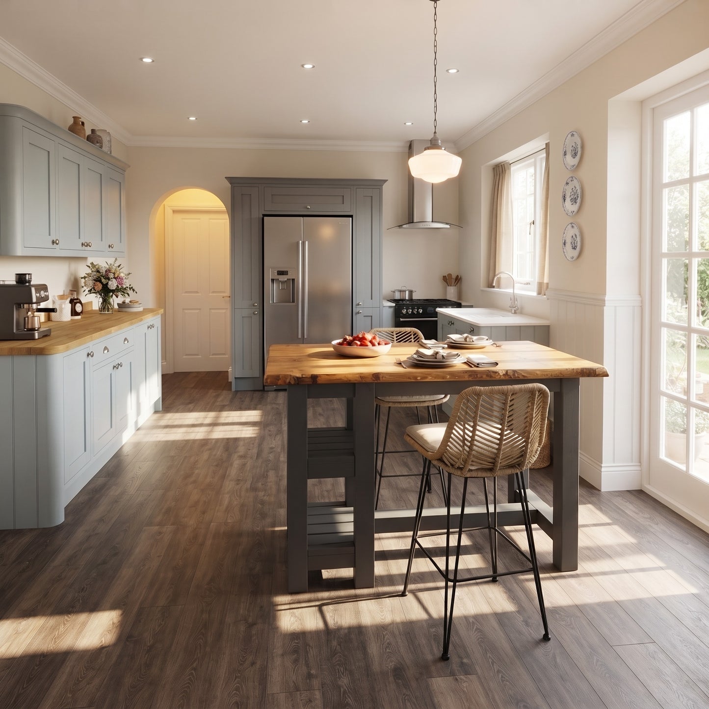 GRANTHAM Anthracite Grey Kitchen Island Solid Wood With Shelf / Breakfast Bar