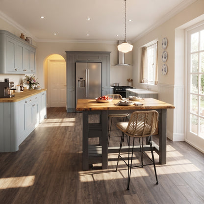 GRANTHAM Anthracite Grey Kitchen Island Solid Wood With Shelf / Breakfast Bar