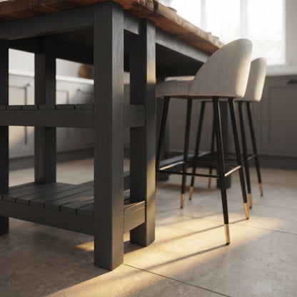 GRANTHAM Anthracite Grey Kitchen Island Solid Wood With Shelf / Breakfast Bar