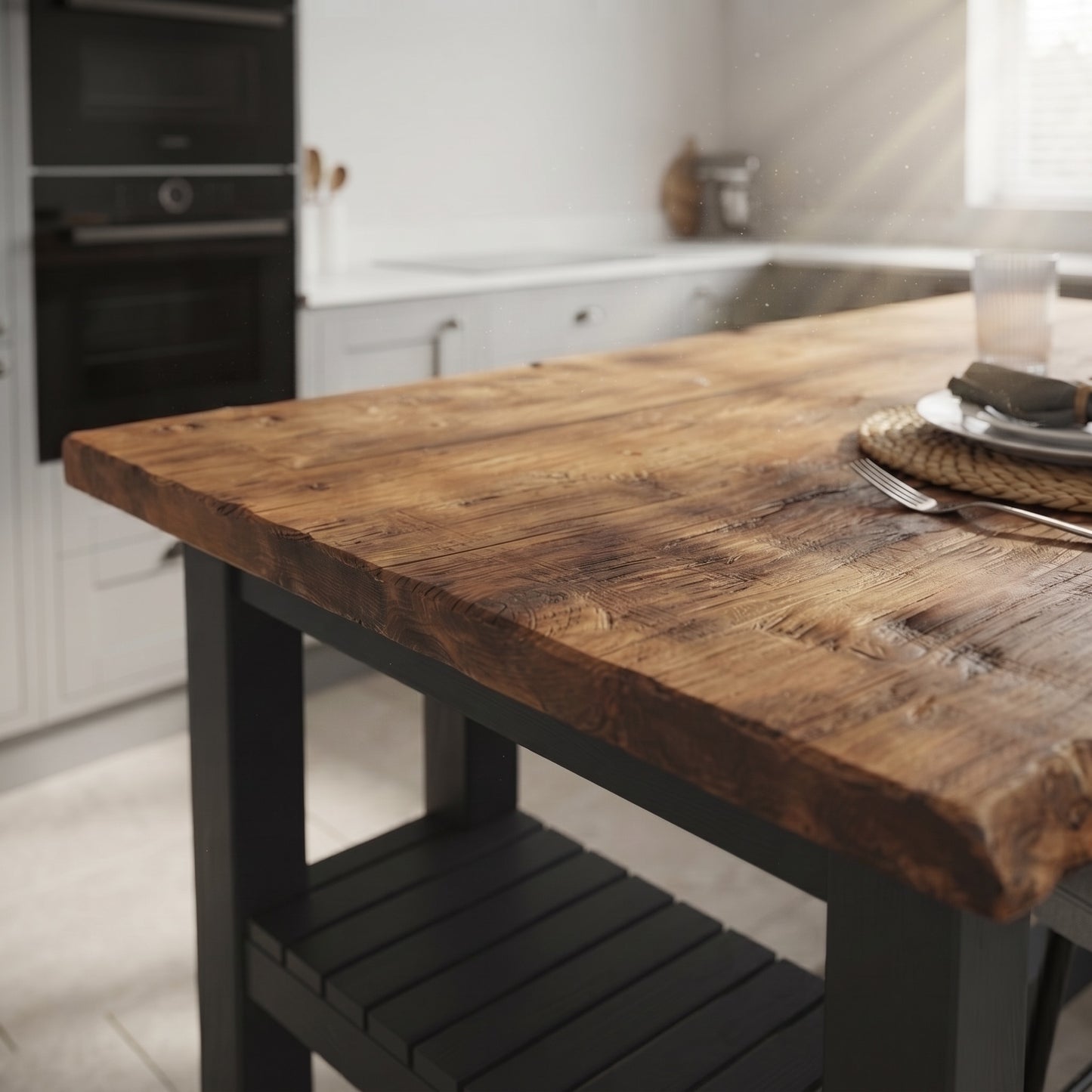 GRANTHAM Anthracite Grey Kitchen Island Solid Wood With Shelf / Breakfast Bar