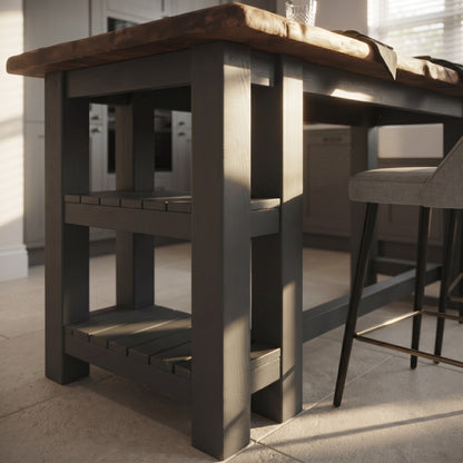 GRANTHAM Anthracite Grey Kitchen Island Solid Wood With Shelf / Breakfast Bar