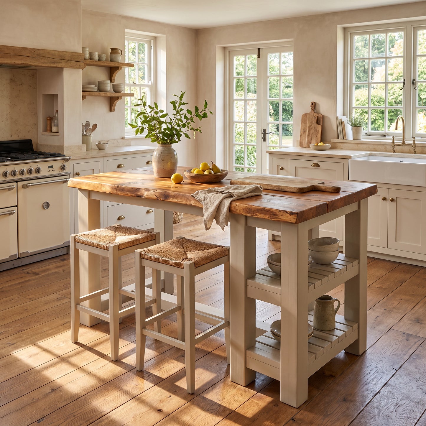 GRANTHAM Cashmere Kitchen Island Solid Wood With Shelf / Breakfast Bar