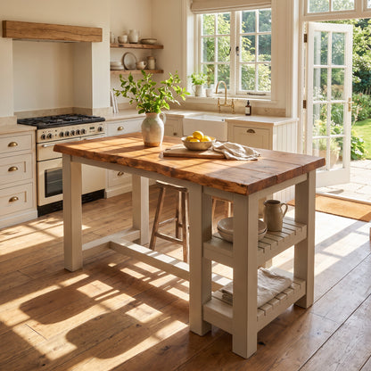 GRANTHAM Cashmere Kitchen Island Solid Wood With Shelf / Breakfast Bar
