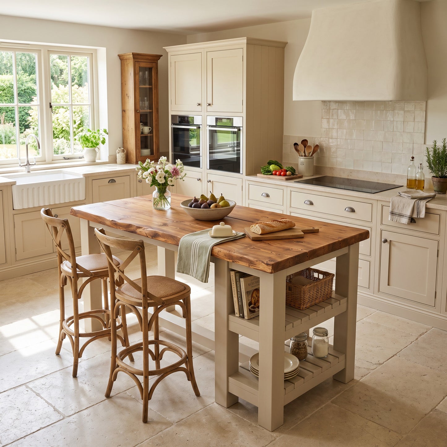 GRANTHAM Cashmere Kitchen Island Solid Wood With Shelf / Breakfast Bar