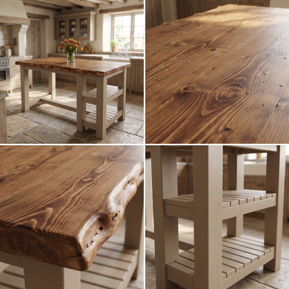 GRANTHAM Cashmere Kitchen Island Solid Wood With Shelf / Breakfast Bar